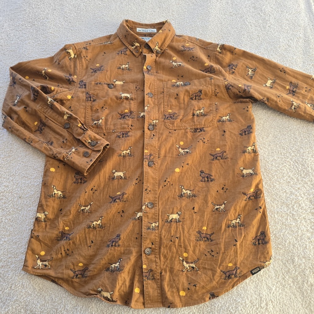 Duluth Trading Co Free Swingin' Flannel Slim Fit All-Over Hunting Dogs Shirt L